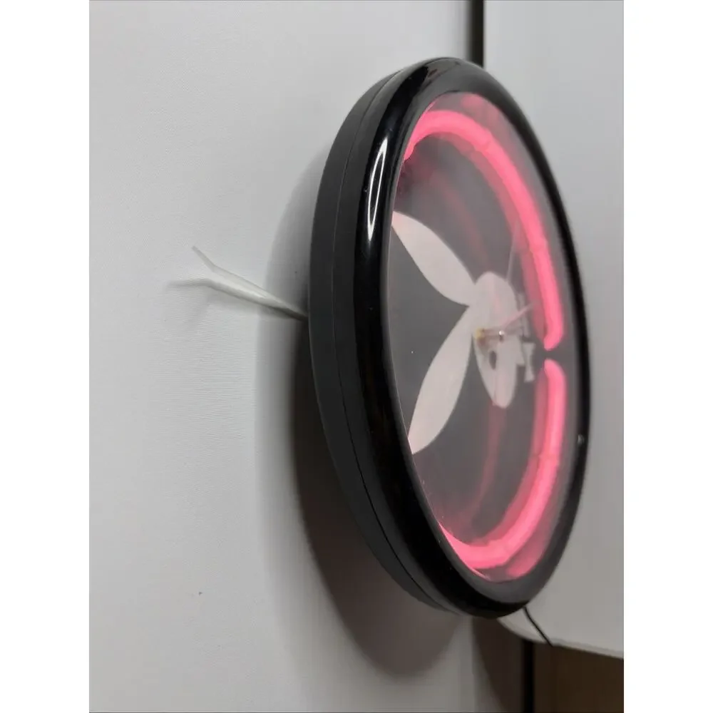 Vintage 12” Playboy Bunny Neon Pink Light Clock Works Tested Working 2000’s Y2K